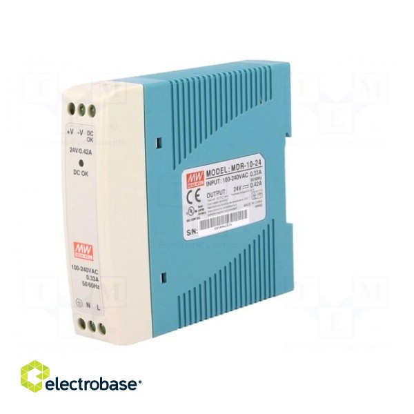 Power supply: switched-mode | for DIN rail | 10W | 24VDC | 0.42A | 84% image 2