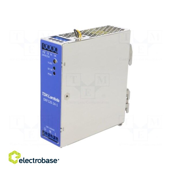Power supply: switched-mode | for DIN rail | 120W | 24VDC | 5A | 89÷91% image 1