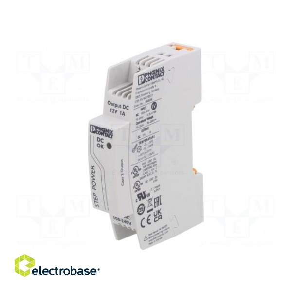 Power supply: switched-mode | for DIN rail | 12W | 12VDC | 1A | IP20 image 1