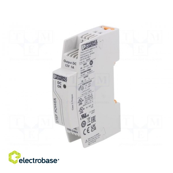 Power supply: switching | for DIN rail | 12W | 12VDC | 1A | 85÷264VAC фото 1