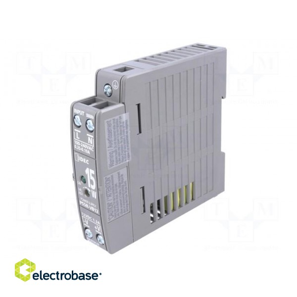 Power supply: switched-mode | for DIN rail | 15W | 12VDC | 1.3A | OUT: 1 paveikslėlis 1