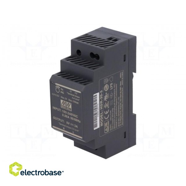 Power supply: switched-mode | for DIN rail | 15W | 5VDC | 3A | OUT: 1 image 1