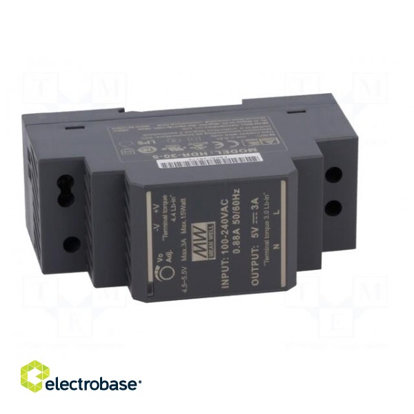 Power supply: switched-mode | for DIN rail | 15W | 5VDC | 3A | OUT: 1 фото 9