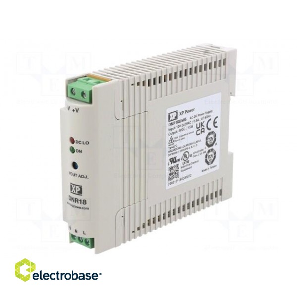 Power supply: switched-mode | for DIN rail | 18W | 5VDC | 3A | -20÷70°C фото 1