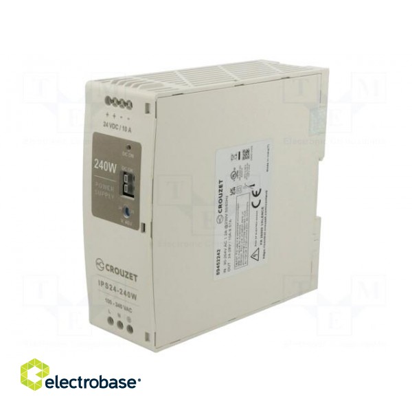 Power supply: switched-mode | for DIN rail | 240W | 24VDC | 10A | 93% image 1