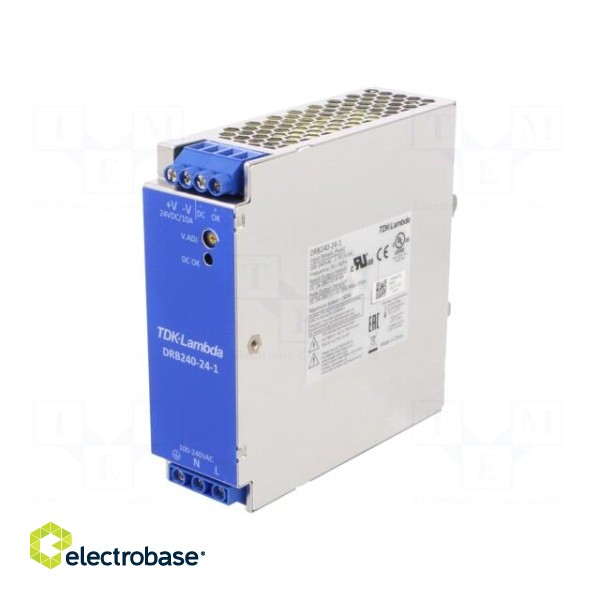 Power supply: switched-mode | for DIN rail | 240W | 24VDC | 10A | DRB фото 1