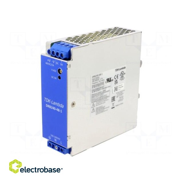 Power supply: switched-mode | for DIN rail | 240W | 48VDC | 5A | 90÷92% image 1