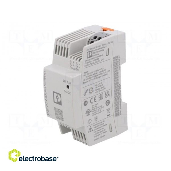 Power supply: switched-mode | for DIN rail | 24VDC | 1.3A | IP20 | 88% image 1