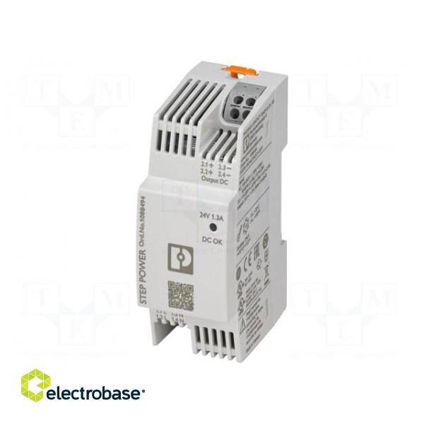Power supply: switched-mode | for DIN rail | 24VDC | 1.3A | IP20 | 88% image 2