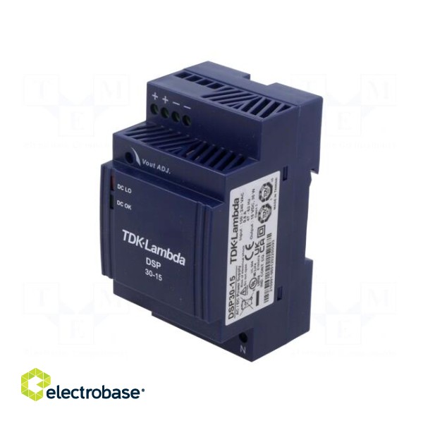 Power supply: switched-mode | for DIN rail | 30W | 15VDC | 2A | 83% image 1