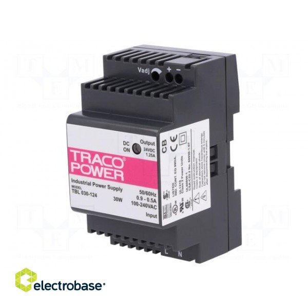 Power supply: switched-mode | for DIN rail | 30W | 24VDC | 1.25A | 83% image 1