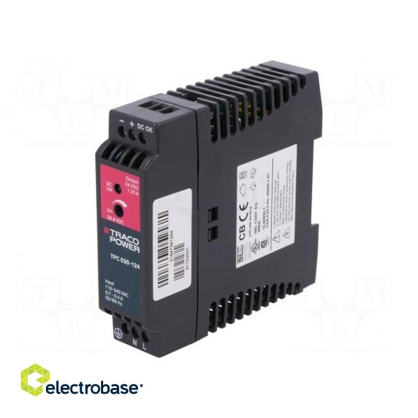 Power supply: switched-mode | for DIN rail | 30W | 24VDC | 1.25A | 84% image 1