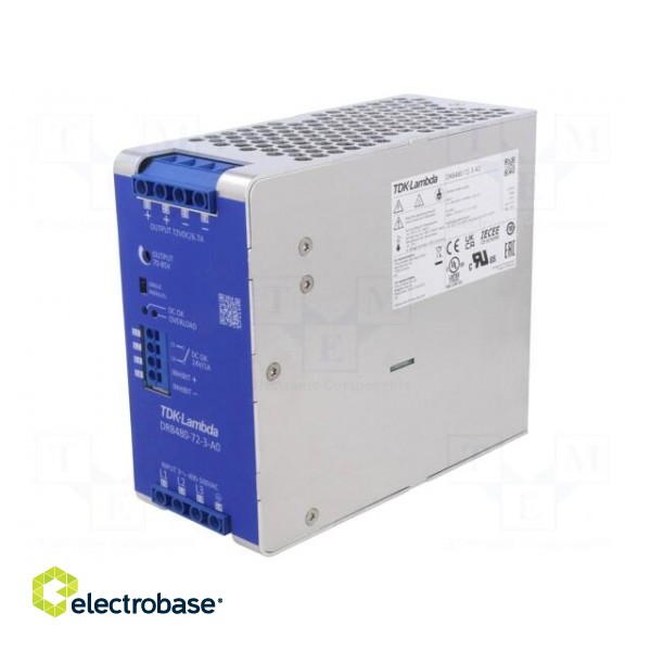 Power supply: switched-mode | for DIN rail | 480W | 72VDC | 6.7A | DRB