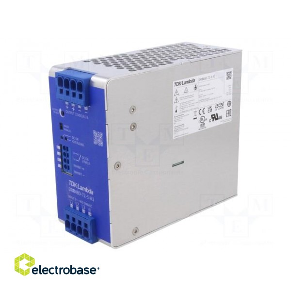 Power supply: switched-mode | for DIN rail | 480W | 72VDC | 6.7A | DRB