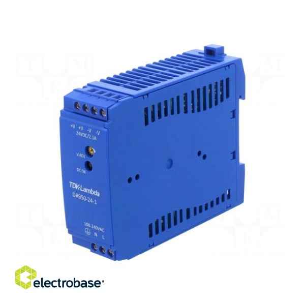 Power supply: switched-mode | for DIN rail | 50W | 24VDC | 2.1A | DRB image 1