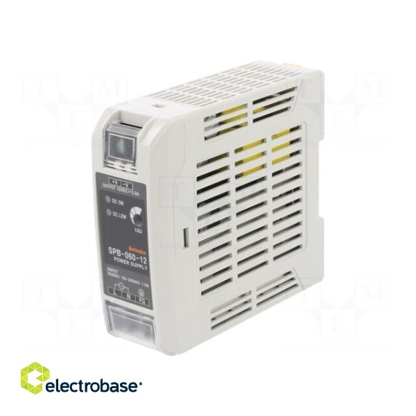 Power supply: switched-mode | for DIN rail | 60W | 12VDC | 5A | IP20 paveikslėlis 1