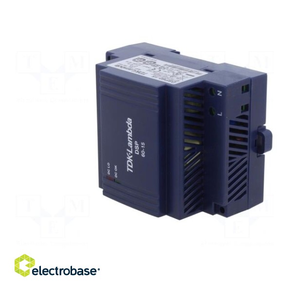 Power supply: switched-mode | for DIN rail | 60W | 15VDC | 4A | 85% paveikslėlis 2
