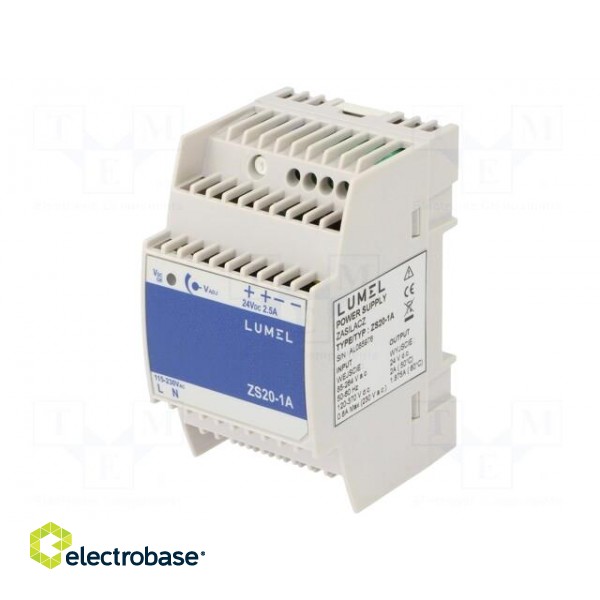 Power supply: switching | for DIN rail | 60W | 24VDC | 2.5A | 85÷264VAC image 1