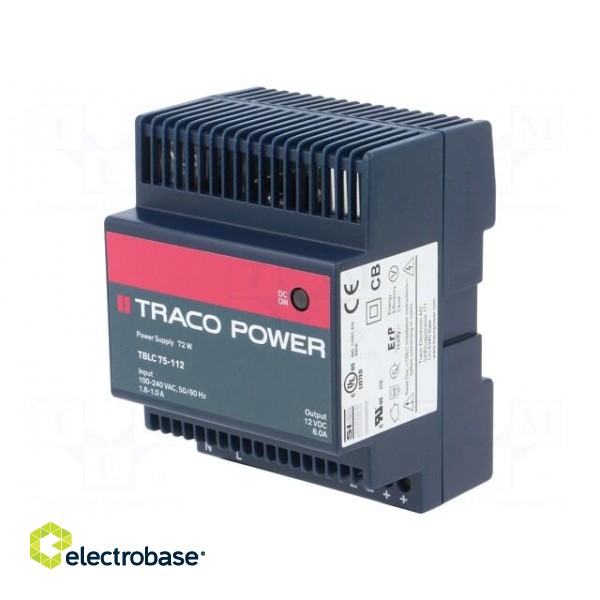 Power supply: switched-mode | 72W | 12VDC | 12÷16VDC | 6A | 85÷264VAC image 1