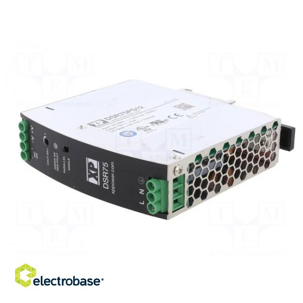 Power supply: switched-mode | for DIN rail | 75W | 12VDC | 6.3A | 88% paveikslėlis 2