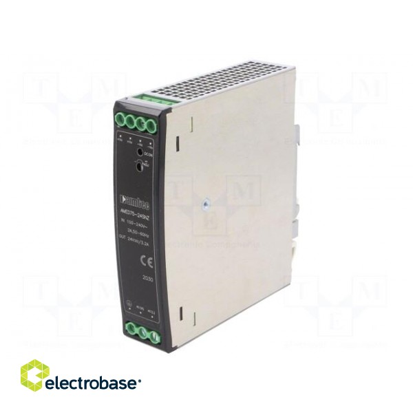 Power supply: switched-mode | for DIN rail | 75W | 24VDC | 3.2A | 89% image 1