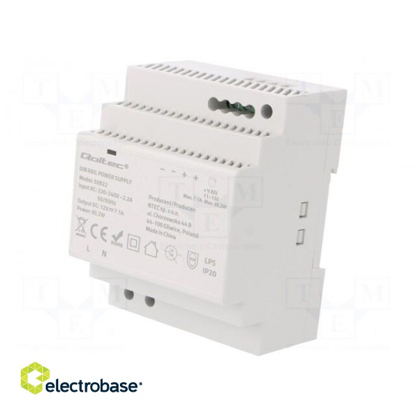 Power supply: switched-mode | for DIN rail | 85W | 12VDC | 7.1A | IP20 image 1