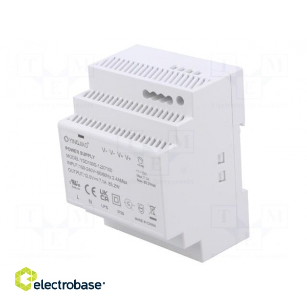 Power supply: switching | for DIN rail | 85.2W | 12VDC | 7.1A | OUT: 1 paveikslėlis 1