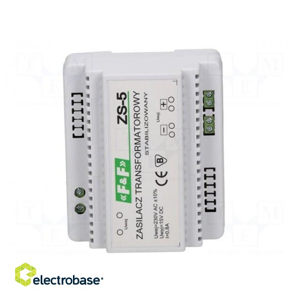 Power supply: transformer type | 15VDC | 0.8A | 230VAC | Mounting: DIN image 3