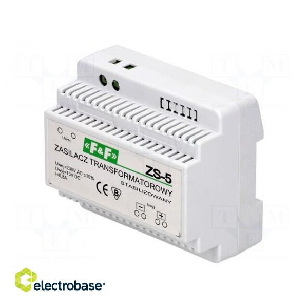 Power supply: transformer type | 15VDC | 0.8A | 230VAC | Mounting: DIN image 1