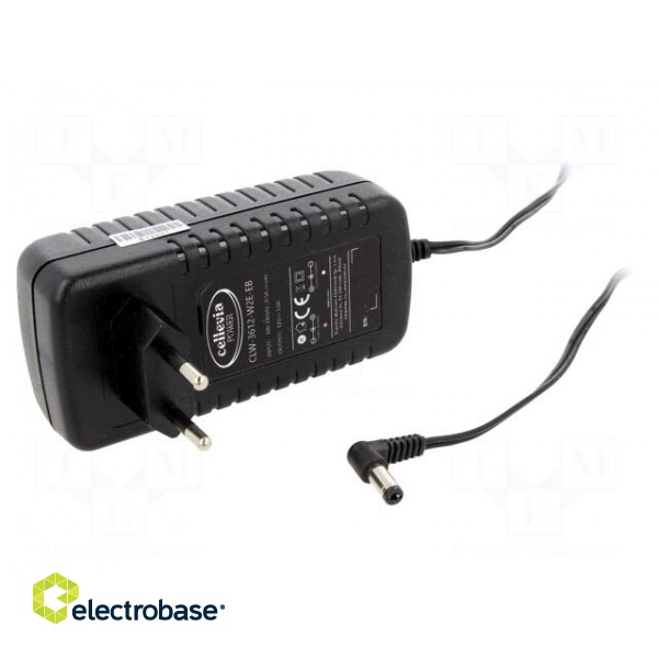 Power supply: switched-mode | mains,plug | 12VDC | 3A | 36W | Plug: EU