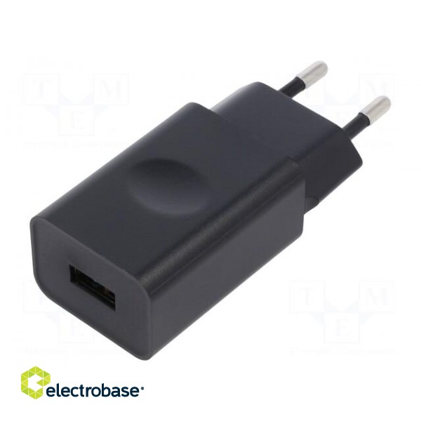 Power supply: switched-mode | 5VDC | 1A | Out: USB | 5W | Plug: EU | 73.7% paveikslėlis 1