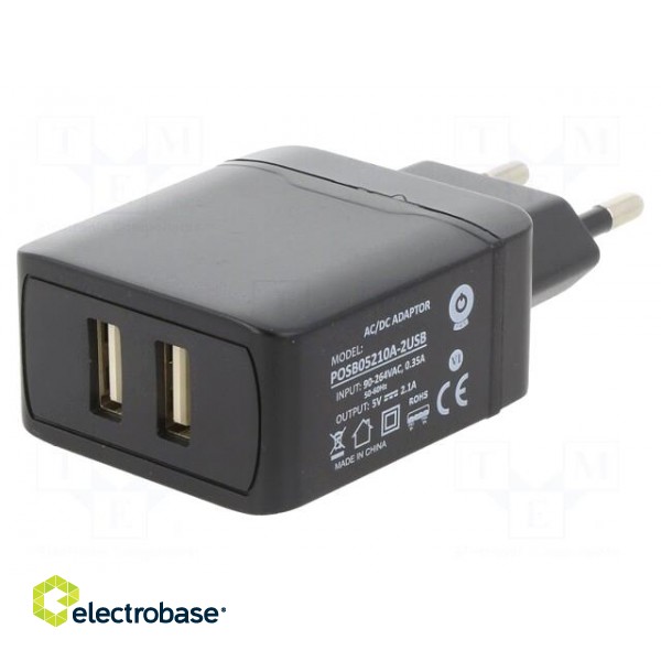 Power supply: switched-mode | mains,plug | 5VDC | 2A | 10W | Plug: EU фото 1