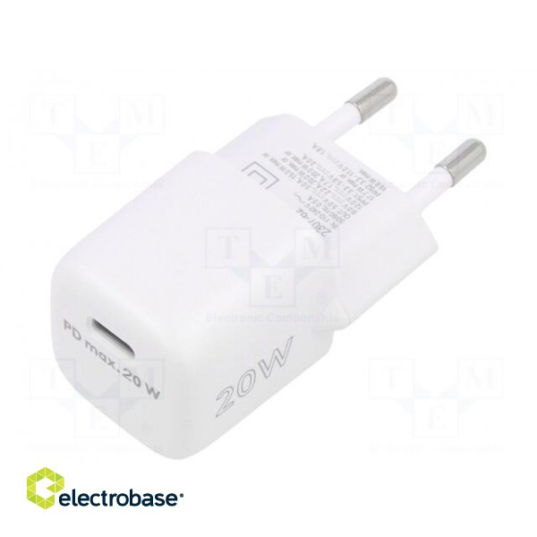 Power supply: switched-mode | mains,plug | 5VDC | 20W | Plug: EU | white