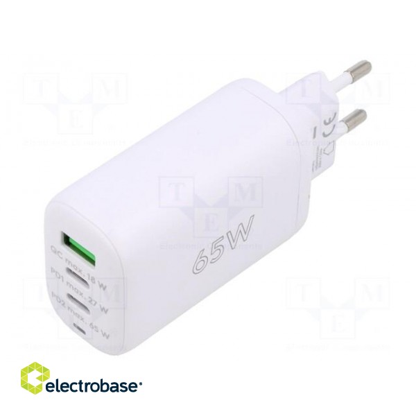 Power supply: switched-mode | mains,plug | 5VDC | 65W | Plug: EU | white