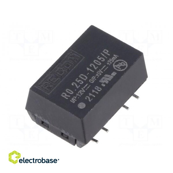 Converter: DC/DC | 0.25W | Uin: 10.8÷13.2V | Uout: 5VDC | Uout2: -5VDC image 1