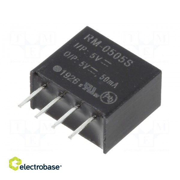 Converter: DC/DC | 0.25W | Uin: 4.5÷5.5V | Uout: 5VDC | Iout: 50mA | SIP4