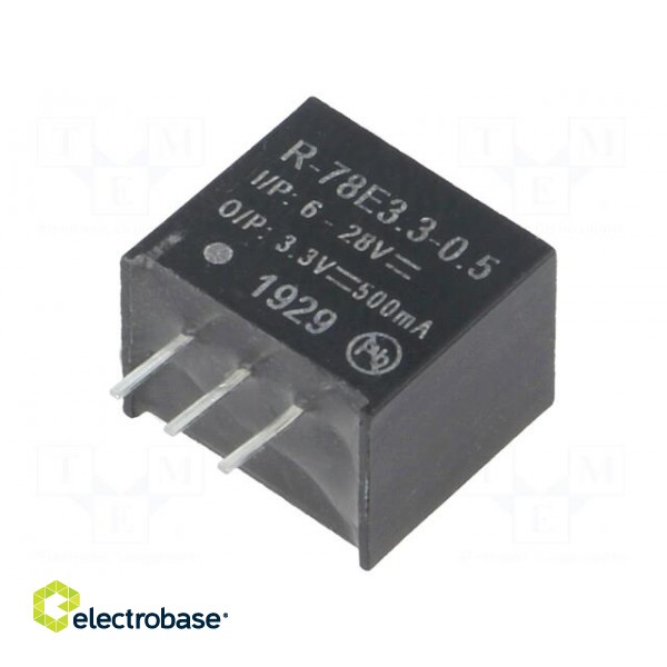 Converter: DC/DC | 1.65W | Uin: 6÷28V | Uout: 3.3VDC | Iout: 500mA | SIP3