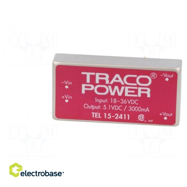 Converter: DC/DC | 15W | Uin: 18÷36V | Uout: 5.1VDC | Iout: 3000mA | 2"x1" image 3