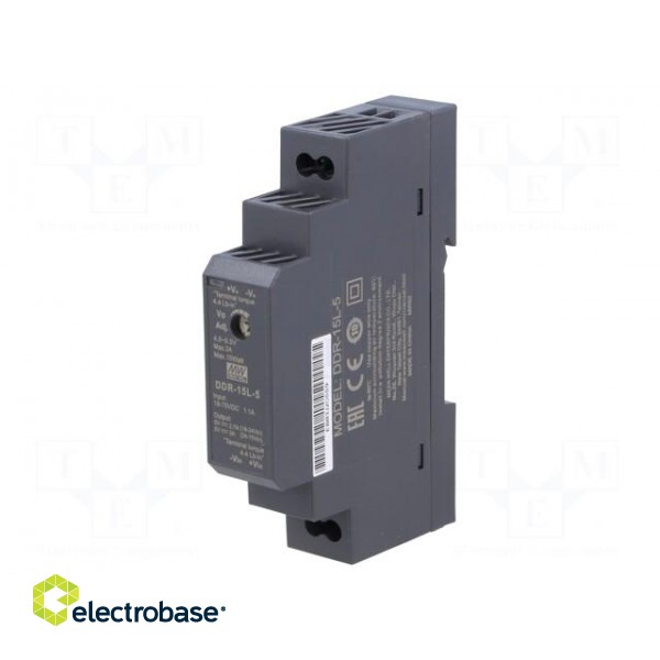 Power supply: DC/DC | 15W | 5VDC | 3A | 18÷75VDC | Mounting: DIN | 68g image 1