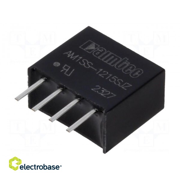 Converter: DC/DC | 1W | Uin: 10.8÷13.2V | Uout: 15VDC | Iout: 67mA | SIP4