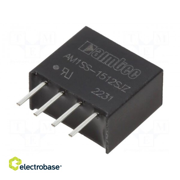 Converter: DC/DC | 1W | Uin: 13.5÷16.5V | Uout: 12VDC | Iout: 83mA | SIP4