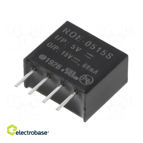 Converter: DC/DC | 1W | Uin: 4.5÷5.5V | Uout: 15VDC | Iout: 66mA | SIP4