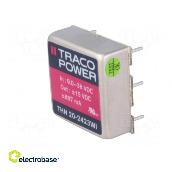 Converter: DC/DC | 20W | Uin: 9÷36V | Uout: 15VDC | Uout2: -15VDC | 1"x1" image 4