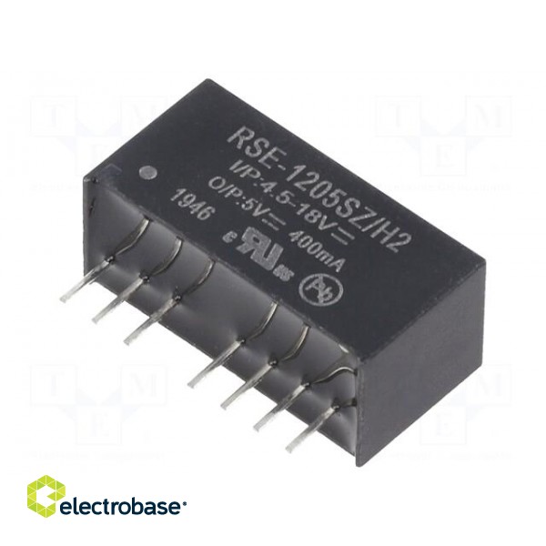 Converter: DC/DC | 2W | Uin: 4.5÷18V | Uout: 5VDC | Iout: 400mA | SIP8