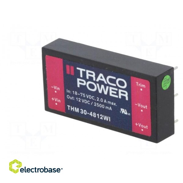 Converter: DC/DC | 30W | Uin: 18÷75V | 12VDC | Iout: 2500mA | 2"x1" | 32g image 4