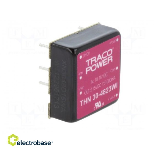 Converter: DC/DC | 30W | Uin: 18÷75V | Uout: 15VDC | Uout2: -15VDC | 1"x1" image 2