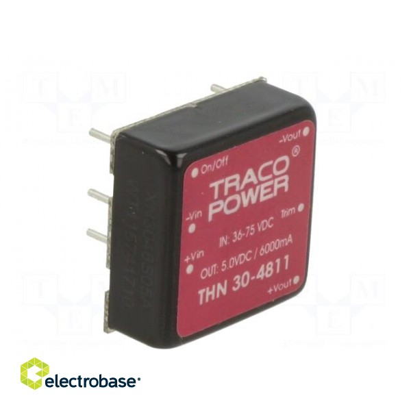 Converter: DC/DC | 30W | Uin: 36÷75V | Uout: 5VDC | Iout: 6000mA | 1"x1" image 2