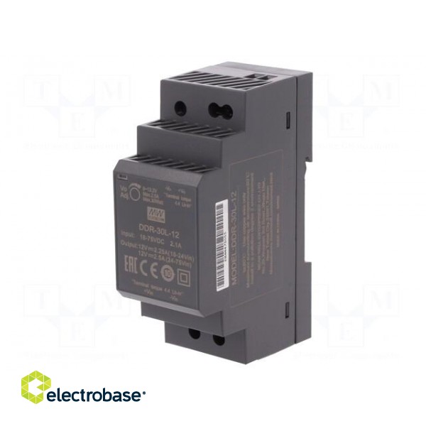 Power supply: DC/DC | 30W | 12VDC | 2.5A | 18÷75VDC | Mounting: DIN | 120g image 1