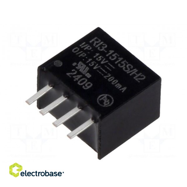 Converter: DC/DC | 3W | Uin: 13.5÷16.5V | Uout: 15VDC | Iout: 200mA | SIP4