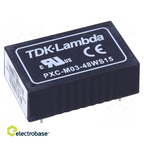 Converter: DC/DC | 3W | Uin: 18÷75V | 15VDC | Iout: 200mA | DIP24 | 14g